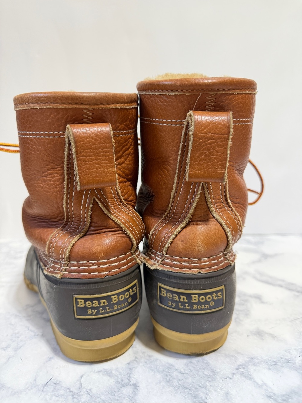 L.L. Bean Women's Bean Boots, 8" Shearling-Lined Insulated Duck brown leather 9 - Picture 7 of 11